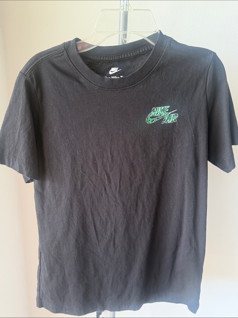 Nike Black Short Sleeve Tee with Green Patterned Nike Air Logo